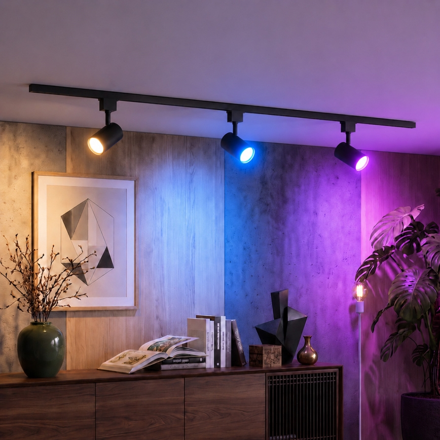 Philips - LED RGBW Stmievateľné bodové svietidlo v lištovom systéme EASYLINK HUE 3xGU10/4,7W/230V 2200-6500K 1m čierna + Hue bridge