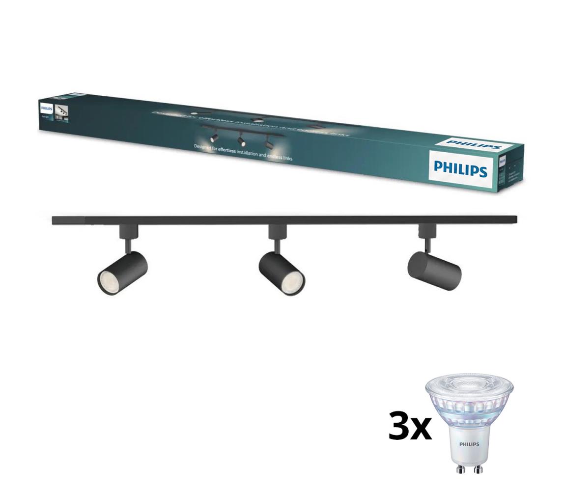 Philips - LED stmievateľné bodové svietidlo v lište systému EASYLINK 3xGU10/6,2W/230V 1m čierna P7613+3xP4914