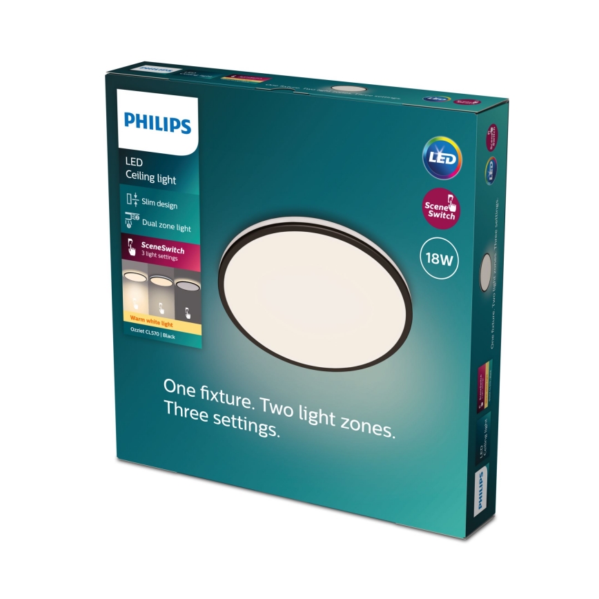 Philips - LED Stmievateľné stropné svietidlo SCENE SWITCH LED/18W/230V pr. 30 cm 2700K čierna