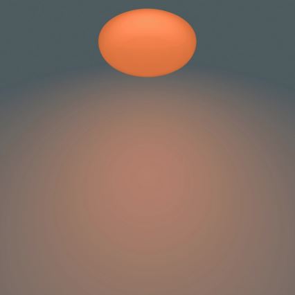 Orange guľa sa vznáša nad rozostreným hnedo-sivým pozadím.