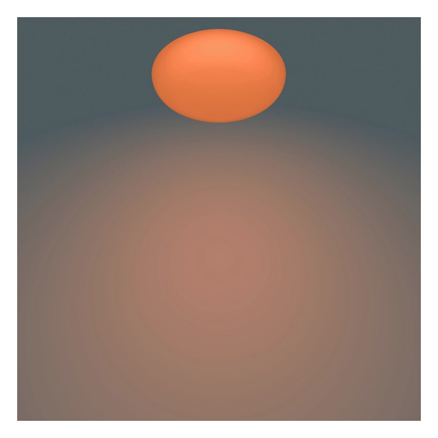 Orange guľa sa vznáša nad rozostreným hnedo-sivým pozadím.