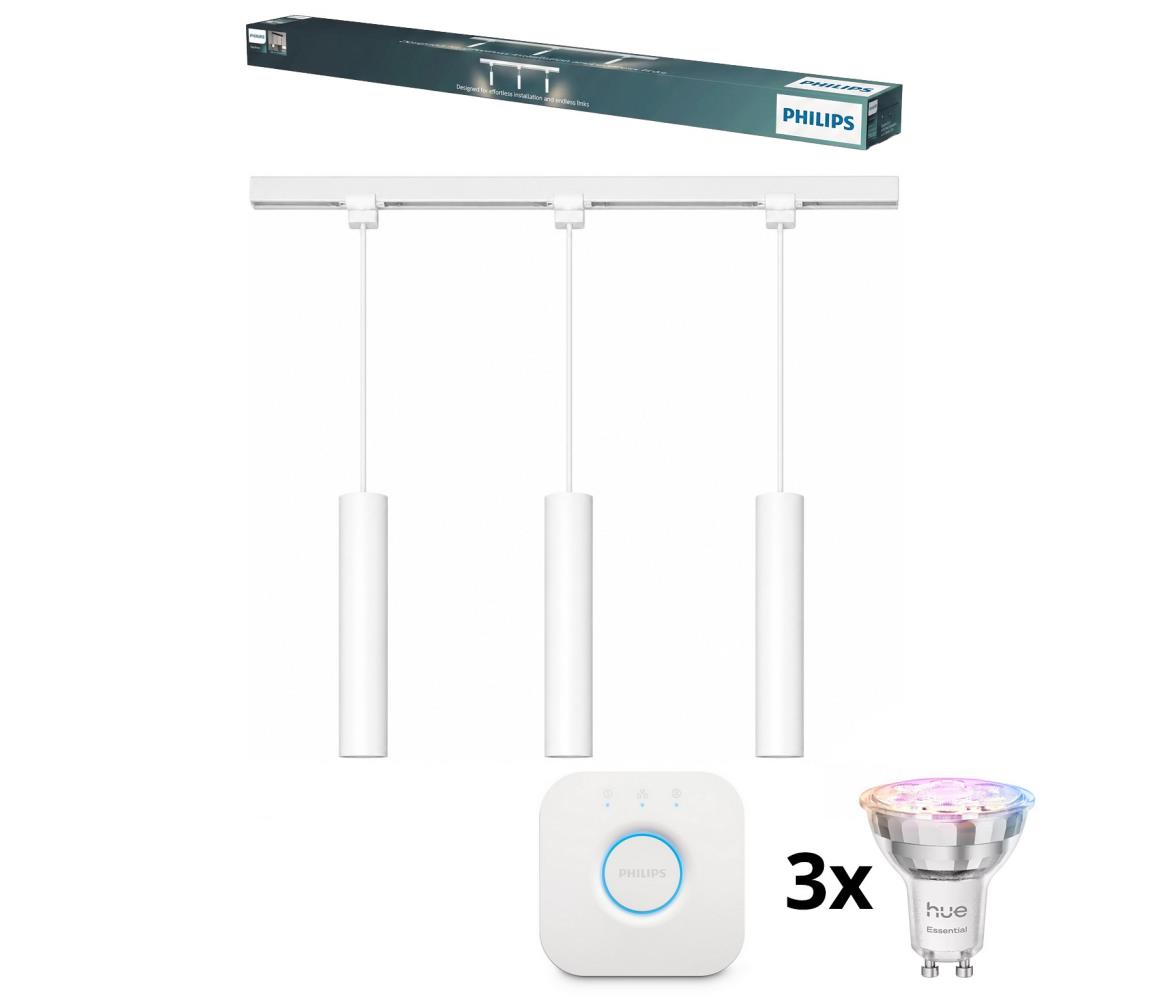 Philips LED stmievateľný luster na lankách v lište, systém EASYLINK HUE, 3× GU10 / 4,7 W / 230 V + Hue Bridge P7615+3xP7029+P1408