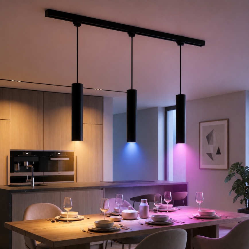 Philips - LED RGBW stmievateľný luster na lanku v lištovom systéme EASYLINK HUE 3xGU10/4,7W/230V 2200-6500K 1m čierny
