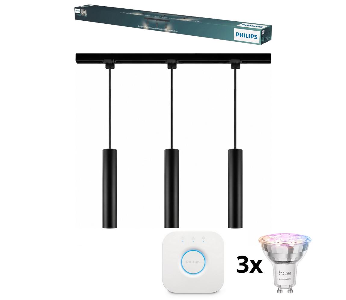 Philips-LED stmievateľný luster na lanku do lišty, systém EASYLINK HUE, 3xGU10/4,7W/230V + Hue bridge P7614+3xP7029+P1408