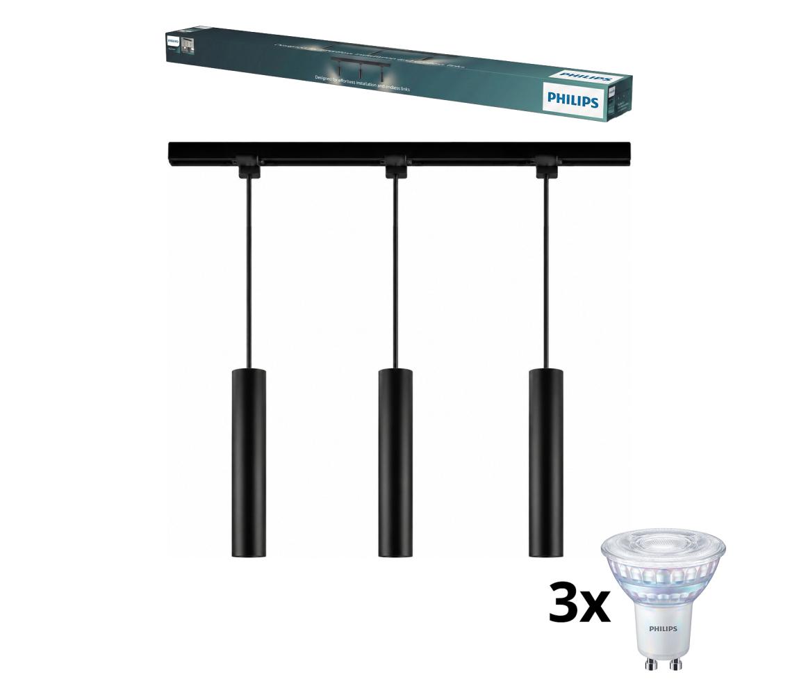 Philips-LED stmievateľný luster na lanku v lištovom systéme EASYLINK 3xGU10/6,2W/230V 1m čierna P7614+3xP4914