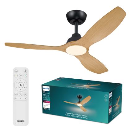 Philips - LED stmievateľný stropný ventilátor OLAS LED/24W/230V priemer 132 cm čierna/hnedá + diaľkové ovládanie
