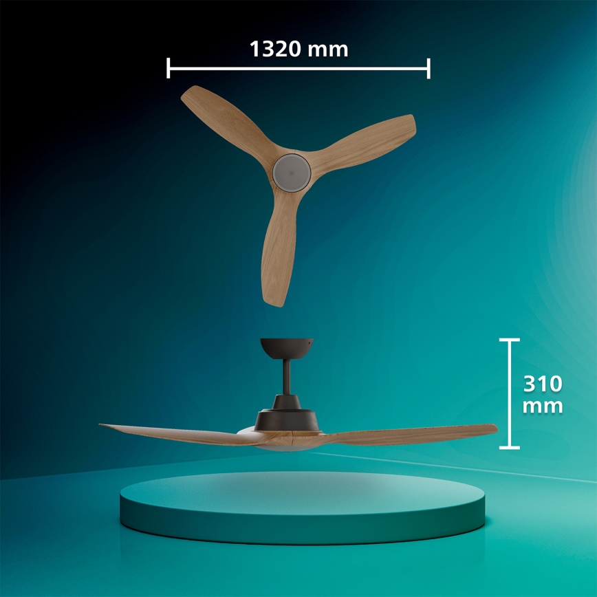Philips - LED stmievateľný stropný ventilátor OLAS LED/24W/230V priemer 132 cm čierna/hnedá + diaľkové ovládanie