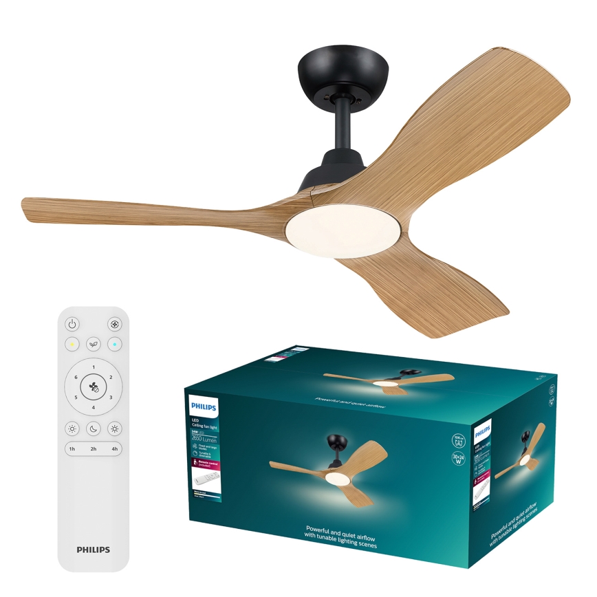 Philips - LED stmievateľný stropný ventilátor OLAS LED/24W/230V pr. 106 cm čierna/hnedá + diaľkové ovládanie