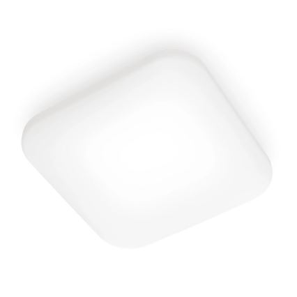 Svietidlo svieti na bielom pozadí. Má plochý, zaoblený štvorcový tvar a bielu matnú povrchovú úpravu. Je umiestnené na vrchu, osvetľuje priestor pod sebou.