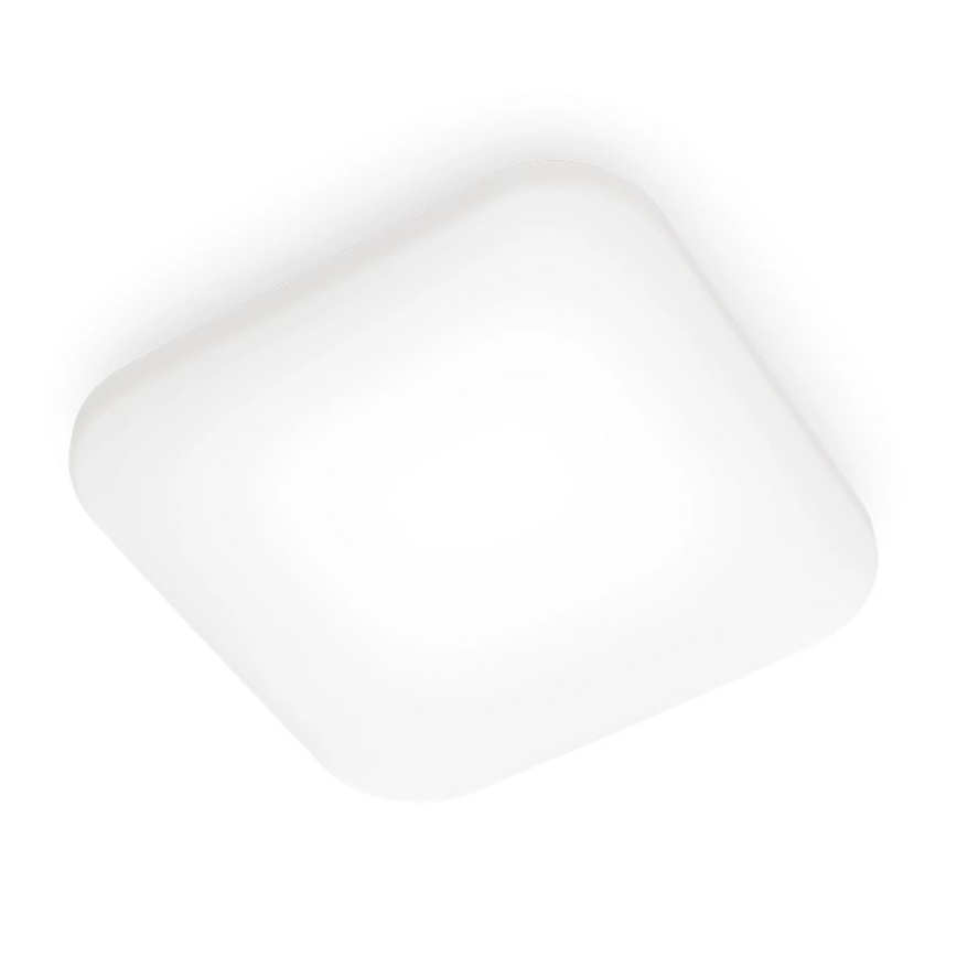 Svietidlo svieti na bielom pozadí. Má plochý, zaoblený štvorcový tvar a bielu matnú povrchovú úpravu. Je umiestnené na vrchu, osvetľuje priestor pod sebou.