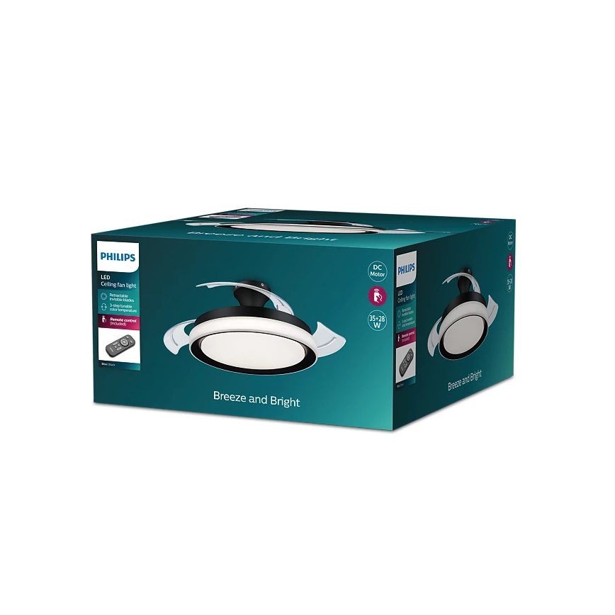 Philips-LED Stropné svietidlo s ventilátorom BLISS LED/35W/230V 5500/4000/2700K čierna + diaľkové ovládanie