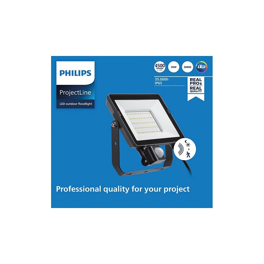 Philips - LED Vonkajší reflektor so senzorom PROJECTLINE LED/50W/230V IP65 3000K