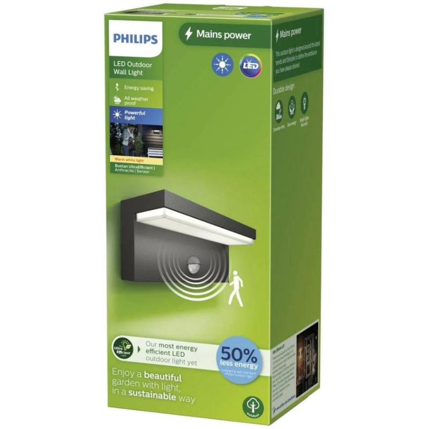 Philips - LED Vonkajšie nástenné svietidlo so senzorom BUSTAN LED/3,8W/230V 2700K IP44