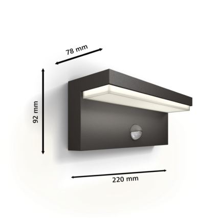 Philips - LED Vonkajšie nástenné svietidlo so senzorom BUSTAN LED/3,8W/230V 2700K IP44