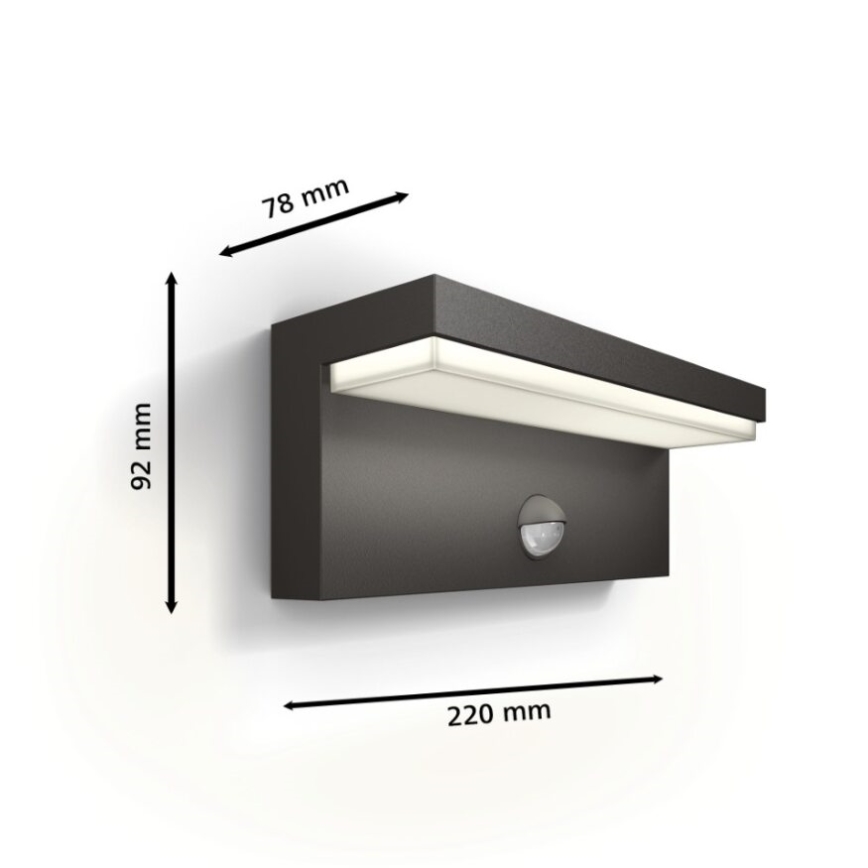 Philips - LED Vonkajšie nástenné svietidlo so senzorom BUSTAN LED/3,8W/230V 2700K IP44