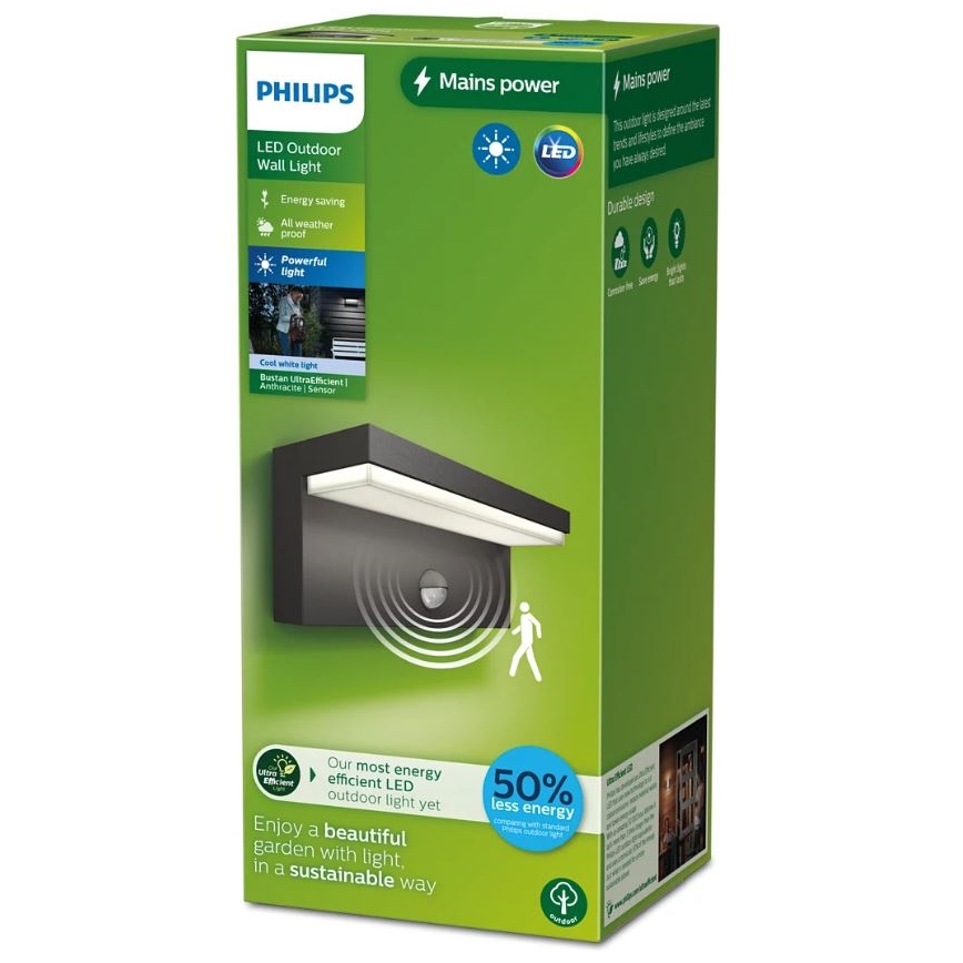 Philips - LED Vonkajšie nástenné svietidlo so senzorom BUSTAN LED/3,8W/230V 4000K IP44