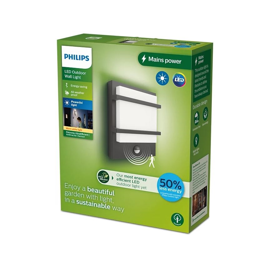 Philips - LED Vonkajšie nástenné svietidlo so senzorom PETRONIA LED/3,8W/230V IP44