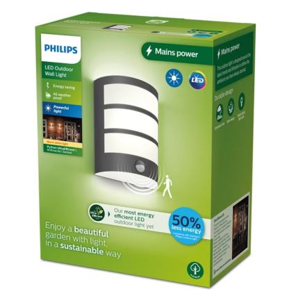 Philips - LED Vonkajšie nástenné svietidlo so senzorom PYTHON LED/3,8W/230V IP44