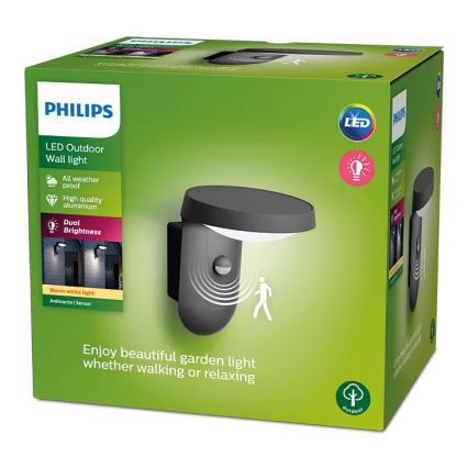 Philips - LED Vonkajšie nástenné svietidlo so senzorom LED/9W/230V 2700K IP44