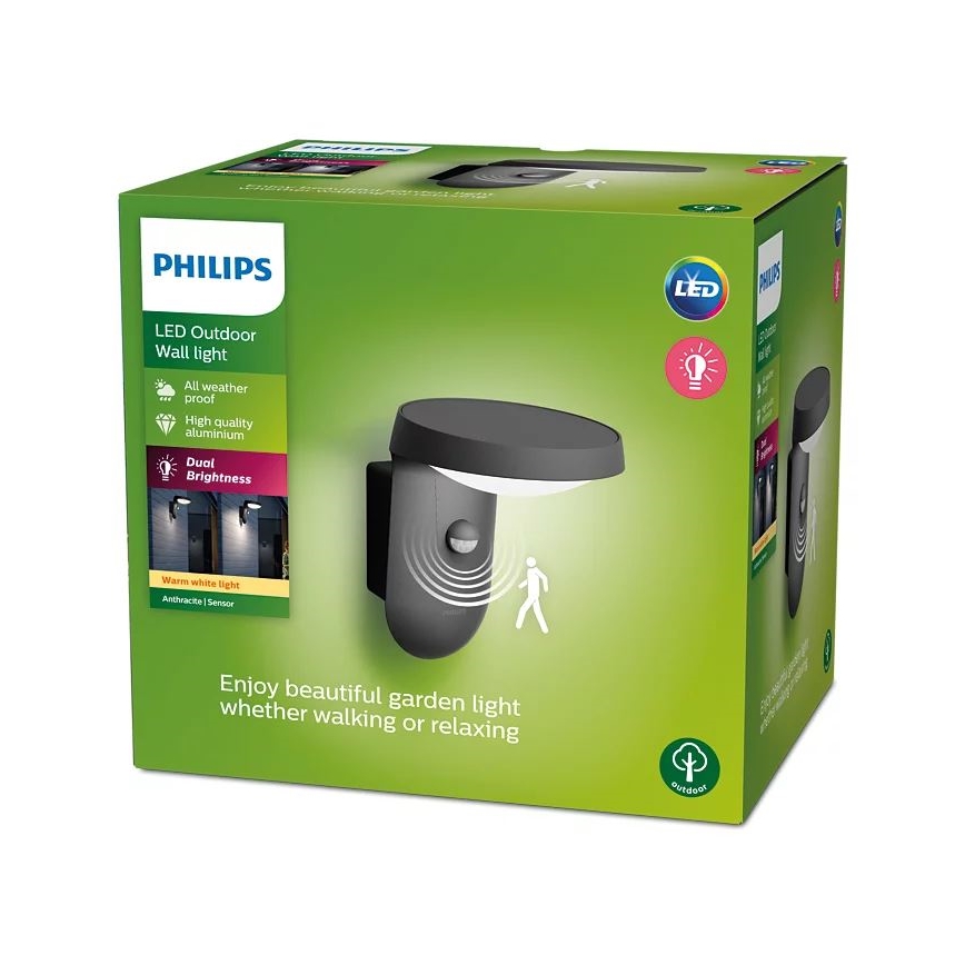 Philips - LED Vonkajšie nástenné svietidlo so senzorom LED/9W/230V 2700K IP44