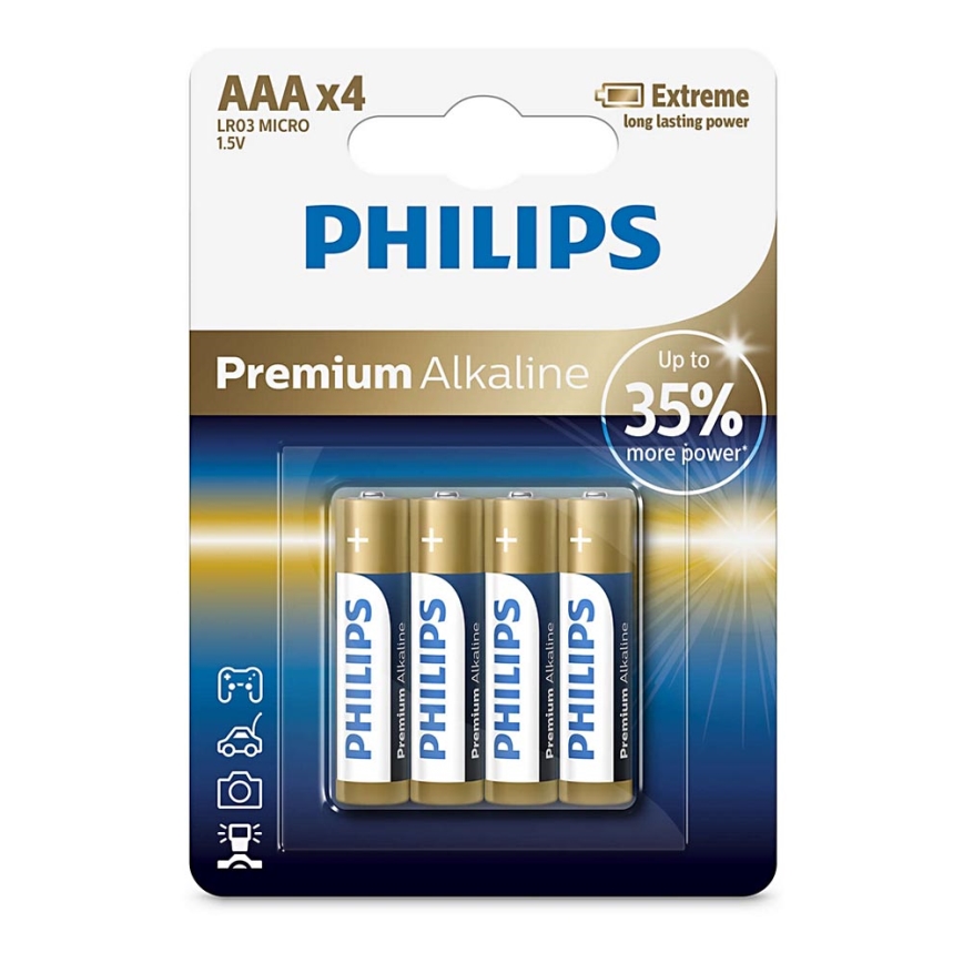 Philips LR03M4B/10 - 4 ks Alkalická batéria AAA PREMIUM ALKALINE 1,5V 1320mAh