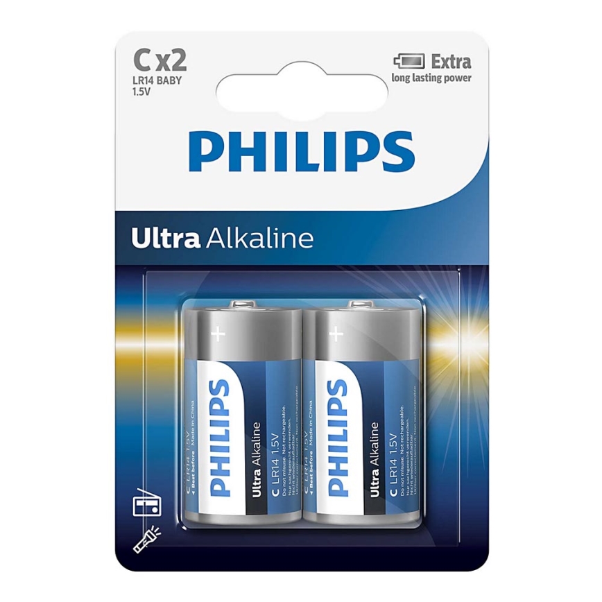 Philips LR14E2B/10 - 2 ks Alkalická batéria C ULTRA ALKALINE 1,5V 7500mAh