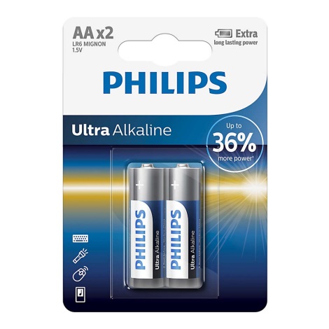 Philips LR6E2B/10 - 2 ks Alkalická batéria AA ULTRA ALKALINE 1,5V
