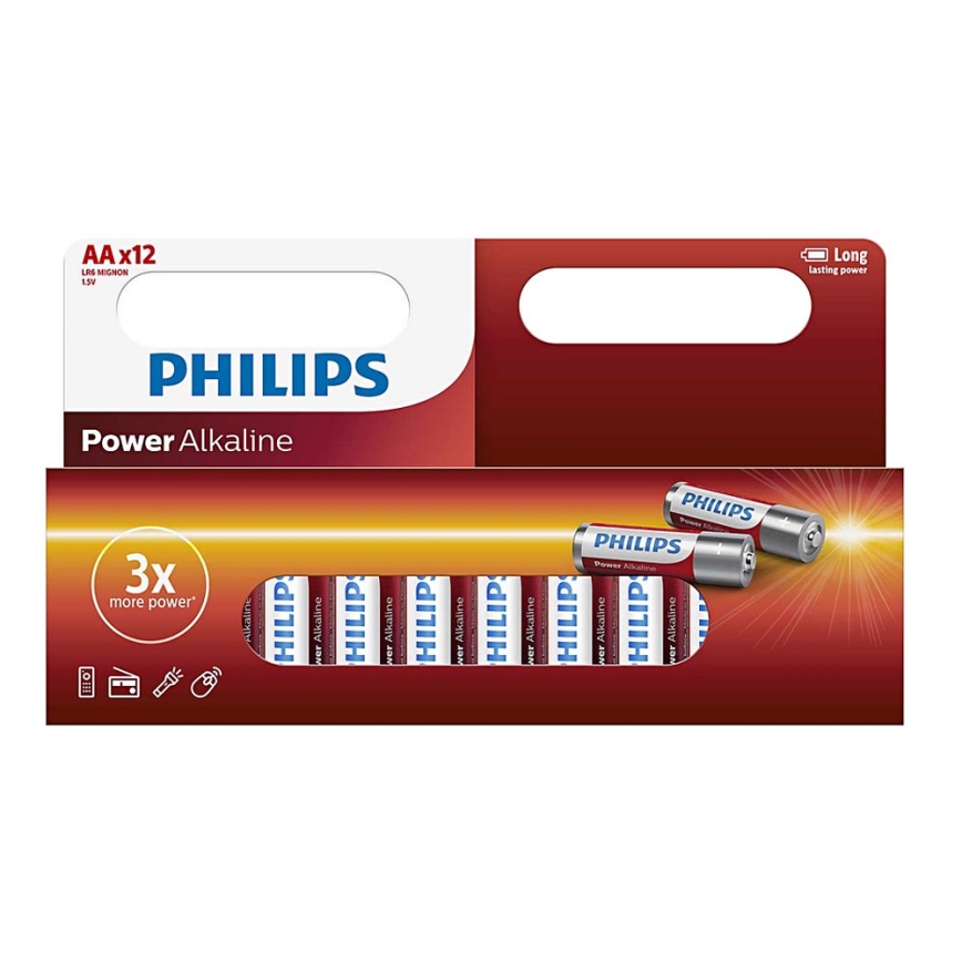 Philips LR6P12W/10 - 12 ks Alkalická batéria AA POWER ALKALINE 1,5V 2600mAh
