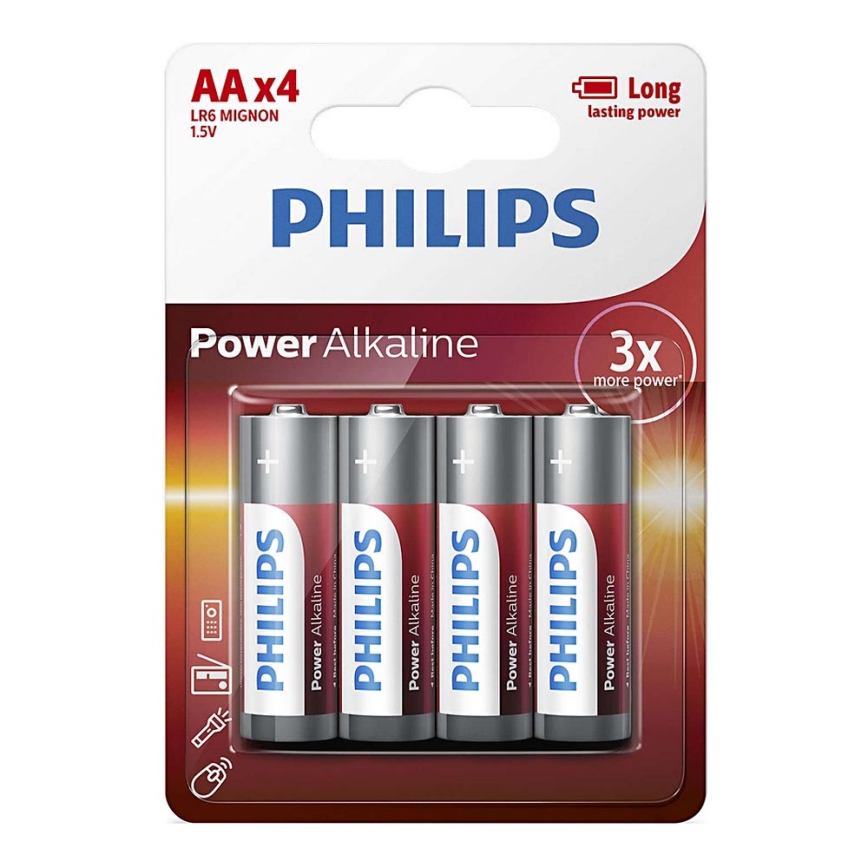 Philips LR6P4B/10 - 4 ks Alkalická batéria AA POWER ALKALINE 1,5V 2600mAh