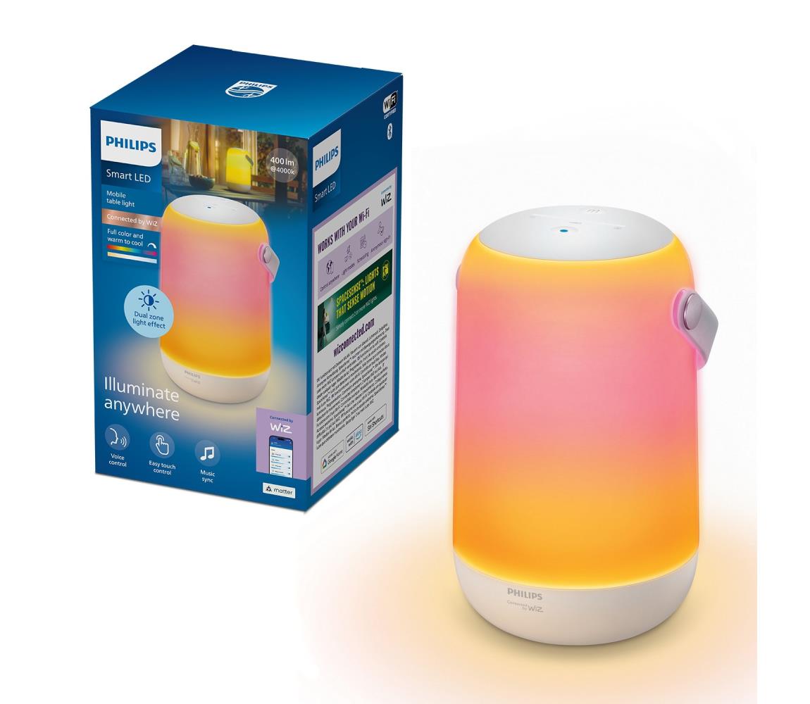 Philips Smart Philips - prenosná stolová SMART lampa LED RGBW, stmievateľná, 13,5 W / 3,6 V, Wi‑Fi, 1800 mAh 8721103160744