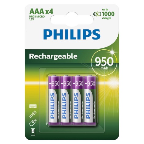 Philips R03B4A95/10 - 4 ks Nabíjacie batérie AAA MULTILIFE NiMH/1,2V/950 mAh