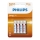 Philips R03L4B/10 - 4 ks Zinkochloridová batéria AAA LONGLIFE 1,5V 450mAh