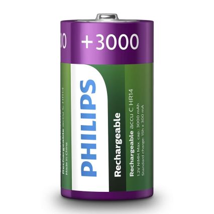 Philips R14B2A300/10 - 2 ks Nabíjacie batérie C MULTILIFE NiMH/1,2V/3000 mAh