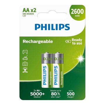Philips R6B2A260/10 - 2 ks Nabíjateľné batérie AA MULTILIFE NiMH/1,2V/2600 mAh
