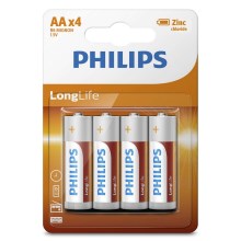 Philips R6L4B/10 - 4 ks Zinkochloridová batéria AA LONGLIFE 1,5V