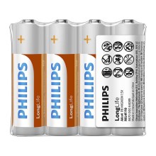 Philips R6L4F/10 - 4 ks Zinkochloridová batéria AA LONGLIFE 1,5V 900mAh