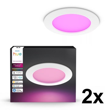 Philips - SADA 2x LED RGBW stmievateľné kúpeľňové zapustené svietidlo Hue SLIM LED/12W/230V 2000-6500K biela IP44