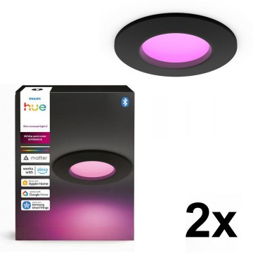 Philips - sada 2x stmievateľných kúpeľňových zapustených svietidiel LED RGBW Hue SLIM LED/8,3W/230V 2000-6500K čierna IP44