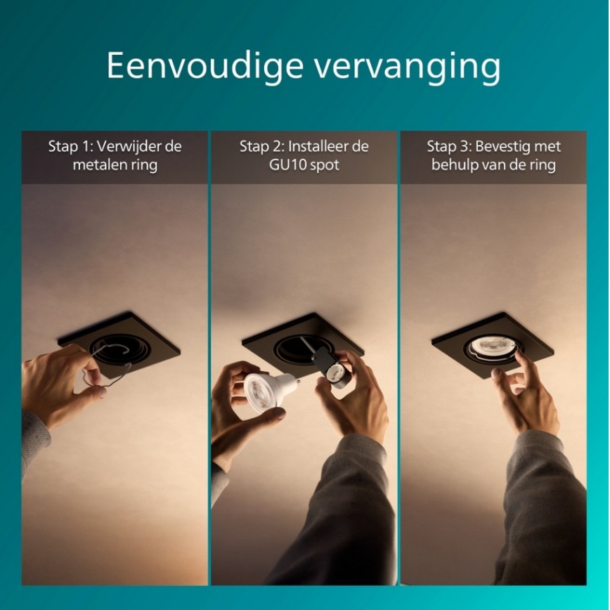 Philips - SADA 3 ks zabudovateľných svietidiel PERIDOT 1xGU10/7W/230V čierna