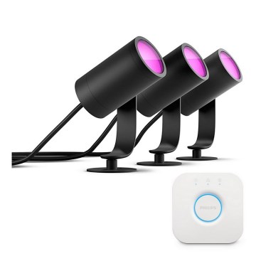Philips - SADA 3x LED RGB Stmievateľné bodové svietidlo Hue LILY LED/8W/230V 2200-6500K IP65 + Hue bridge