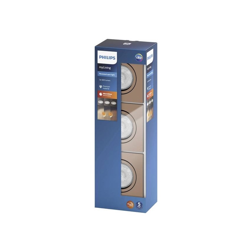 Philips 50393/05/P0 - SADA 3x LED Stmievateľné kúpeľňové svietidlo SHELLBARK 1xLED/4,5W/230V 2200-2700K
