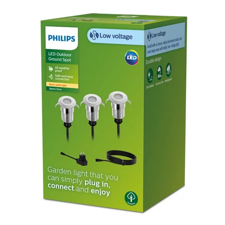 Philips - SADA 3x LED Vonkajšie zápustné svietidlo SPORE LED/1W/24/230V IP67