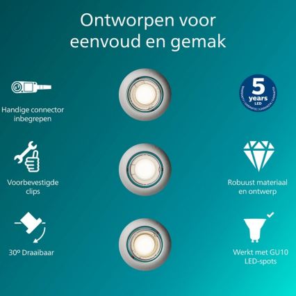 Philips - SADA 3x Podhľadové svietidlo PERIDOT 1xGU10/7W/230V strieborná