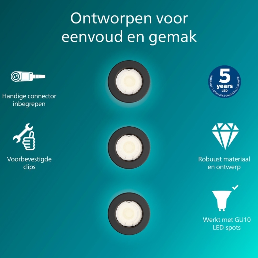 Philips - SADA 3x zapustené stropné svietidlo PERIDOT 1xGU10/7W/230V čierne