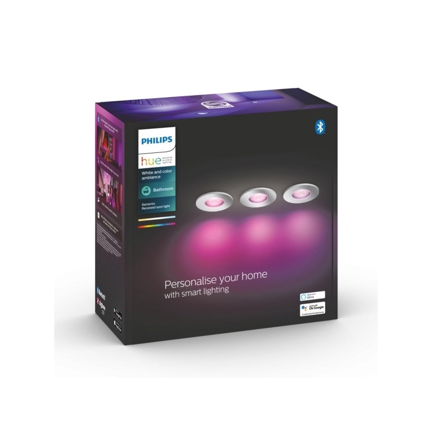 Philips - SADA 3xLED RGB Stmievateľné podhľadové svietidlo Hue XAMENTO 1xGU10/5,7W/230V IP44 2000-6500K