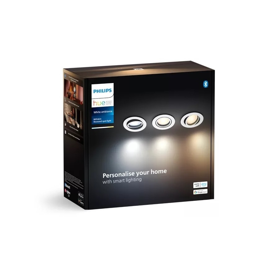 Philips - SADA 3x LED Stmievateľné podhľadové svietidlo Hue MILLISKIN 1xGU10/4,2W/230 2200-6500K