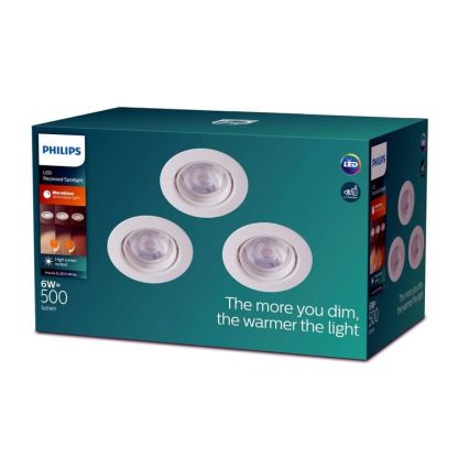 Philips -SADA 3xLED Stmievateľné podhľadové svietidlo IMPALA Warm Glow LED/6W/230V