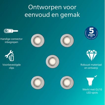 Philips - SADA 5 ks zapustených stropných svietidiel PERIDOT, 1x GU10/7W/230V, strieborná