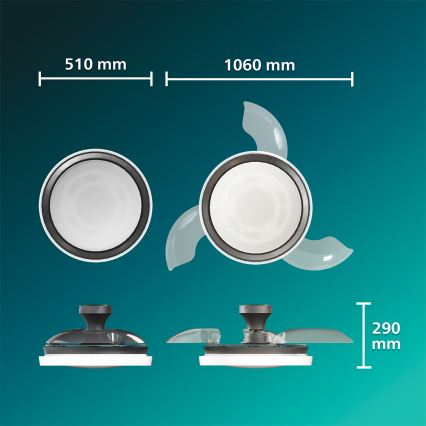 Philips - Stmievateľné LED stropné svietidlo s ventilátorom BLISS LED/35W/230V, čierne + diaľkové ovládanie