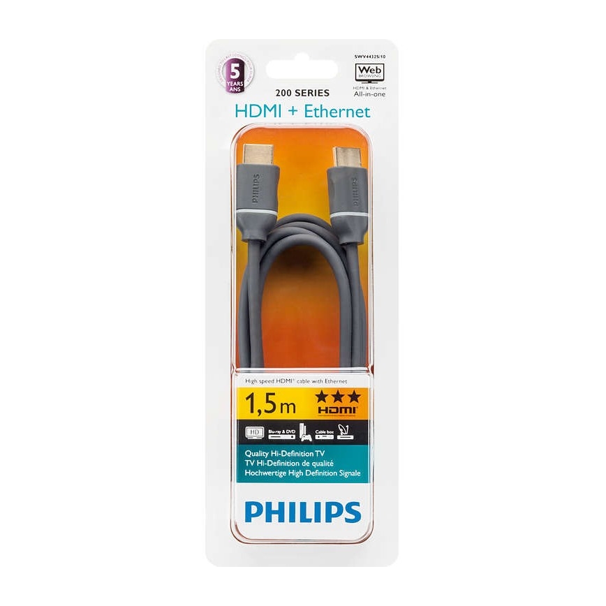 Philips SWV4432S/10 - HDMI kábel s Ethernetom, HDMI 1.4 A konektor 1,5m šedá